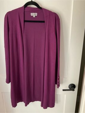 JM Collection Plum Open-Front Knit Cardigan